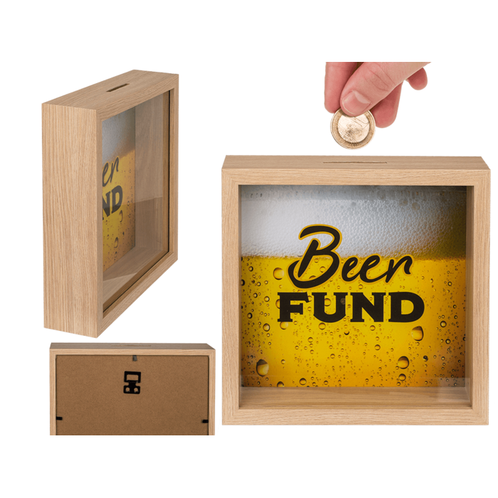 Spaarpot Beer Fund 20x20 cm hout