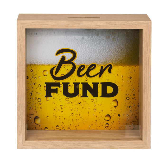Spaarpot Beer Fund 20x20 cm hout
