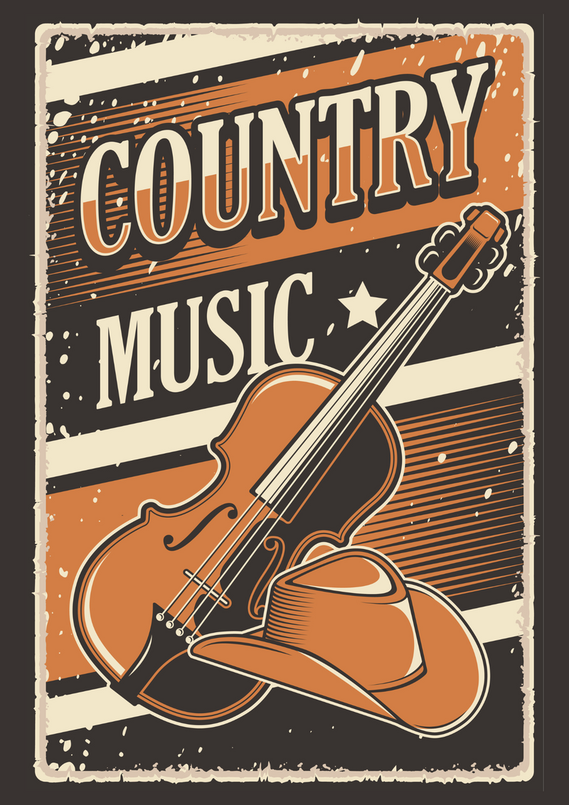 Metalen reclamebord Country Music 20x30 cm