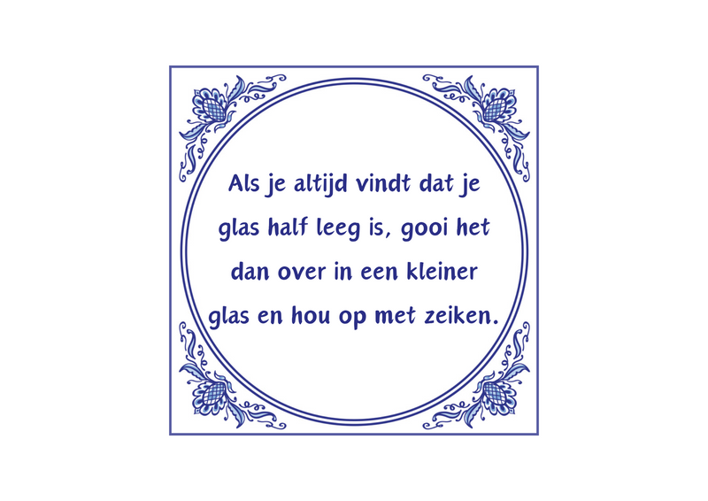 Delfts Blauw tegeltje Glas Half Leeg 15x15 cm