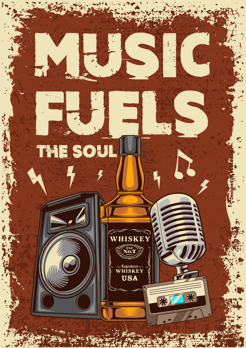 Metalen mancave reclamebord Music Fuels The Soul 20x30 cm