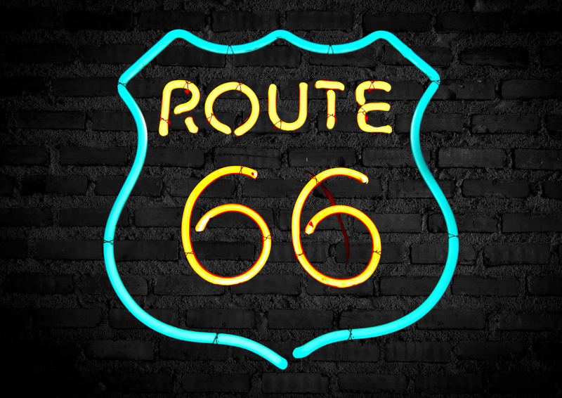 Metalen mancave reclamebord Route 66 Neon Look 20x30 cm