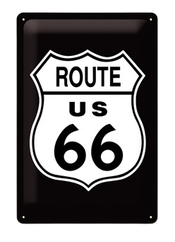 Metalen mancave reclamebord Route 66 Logo met reliëf 20x30 cm