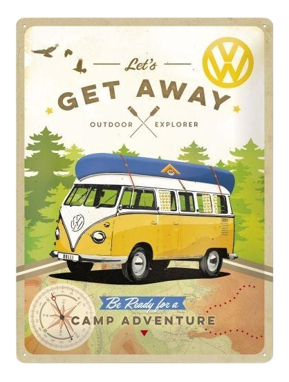 Metalen reclamebord VW Let's Get Away met reliëf 30x40 cm