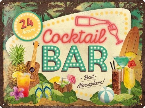 Metalen mancave reclamebord Cocktail Bar met reliëf 30x40 cm