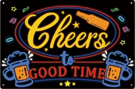 Metalen mancave reclamebord Cheers 20x30 cm - Neon look